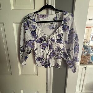 Anthropologie Purple and White Floral Blouse